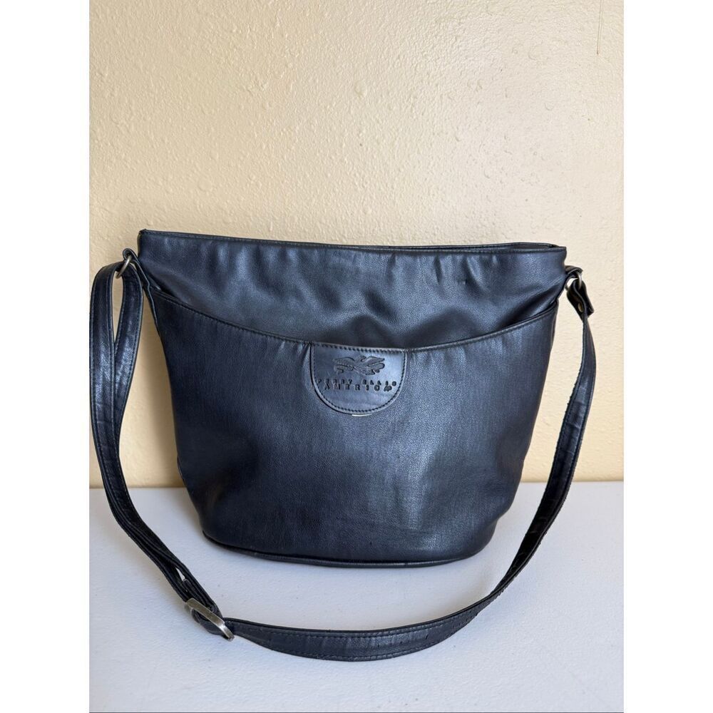 Perry Ellis America Black Leather Crossbody Bag Purse – Adjustable Strap